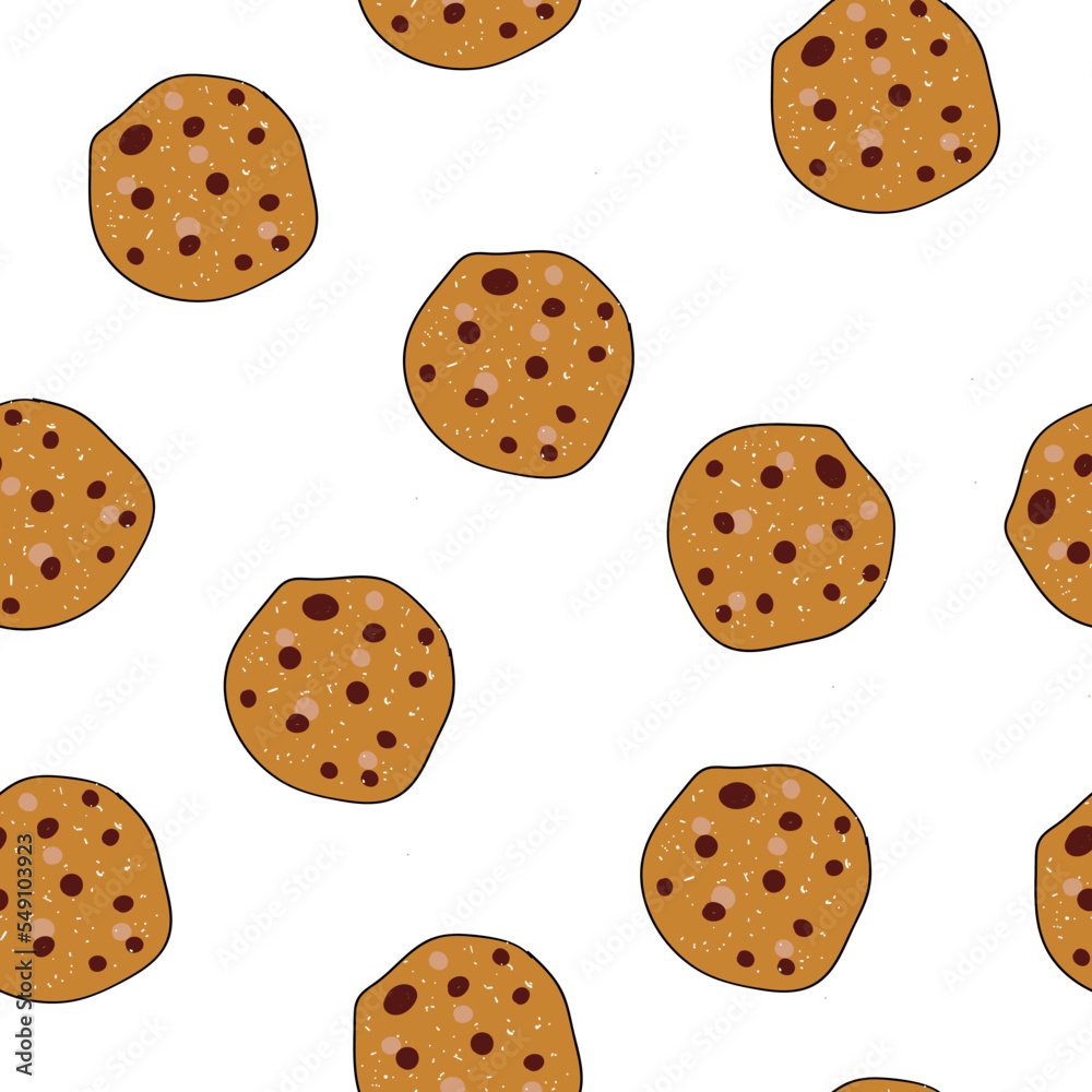 Vector hand drawn seamless pattern with cookies. Pattern in doodle style on a white background.