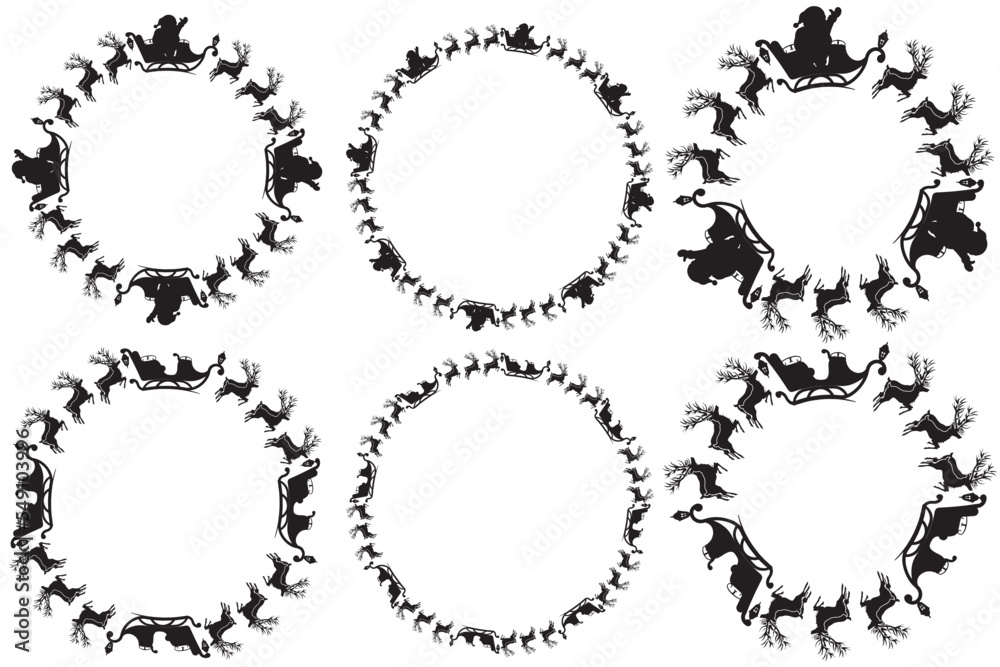 christmas frame made of santa clause with reindeer sleigh in set christmas frame made of santa clause with reindeer sleigh in set