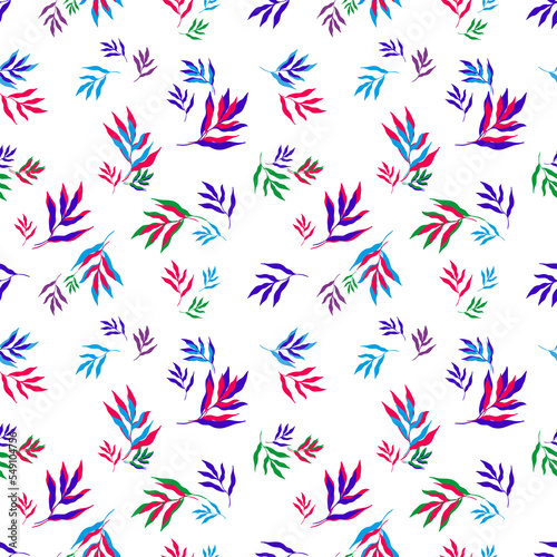 bright multicolored leaves of tropical plants forming seamless pattern