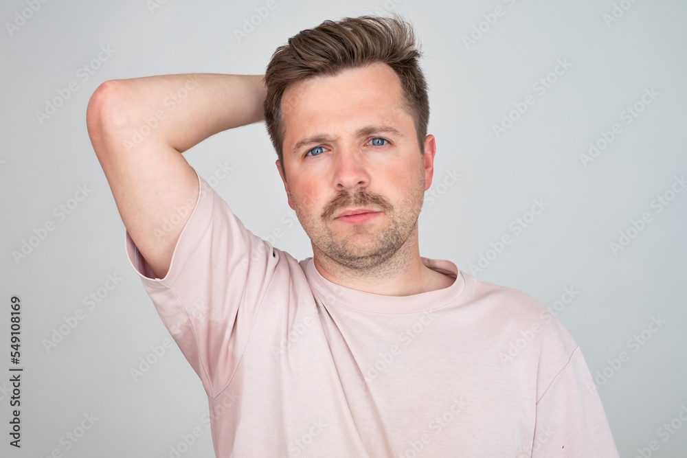 Man with hyperhidrosis sweating very badly under armpit Man with hyperhidrosis sweating very badly under armpit