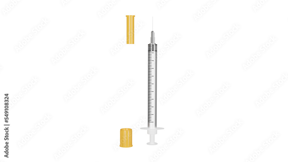 Classic plastic empty syringe for vaccine with certain details isolated on transparent background. Medicine concept. 3D render Classic plastic empty syringe for vaccine with certain details isolated on transparent background. Medicine concept. 3D render