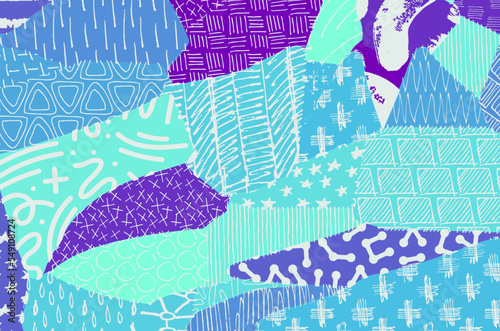 Abstract black strokes, Hand sketched Vector Pattern. Retro abstract pattern in geometric style. Abstract multicolored geometric pattern.	
