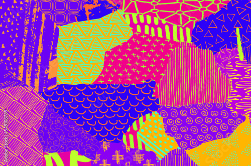 Abstract black strokes, Hand sketched Vector Pattern. Retro abstract pattern in geometric style. Abstract multicolored geometric pattern.	
