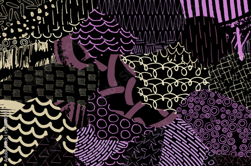 Abstract black strokes, Hand sketched Vector Pattern. Retro abstract pattern in geometric style. Abstract multicolored geometric pattern.	
