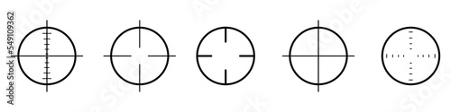 Target icon. Set of black target icons on white background. Vector illustration. Linear target icons