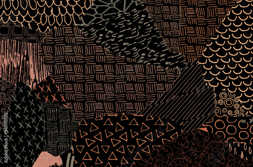 Abstract black strokes, Hand sketched Vector Pattern. Retro abstract pattern in geometric style. Abstract multicolored geometric pattern.	
