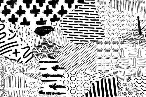 Abstract black strokes, Hand sketched Vector Pattern. Retro abstract pattern in geometric style. Abstract multicolored geometric pattern.	
