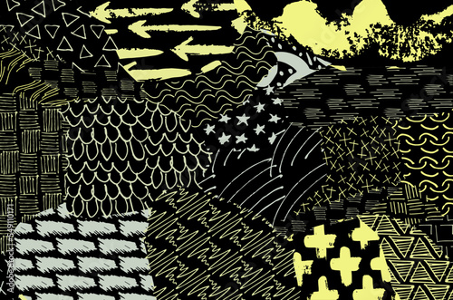 Abstract black strokes, Hand sketched Vector Pattern. Retro abstract pattern in geometric style. Abstract multicolored geometric pattern.	

