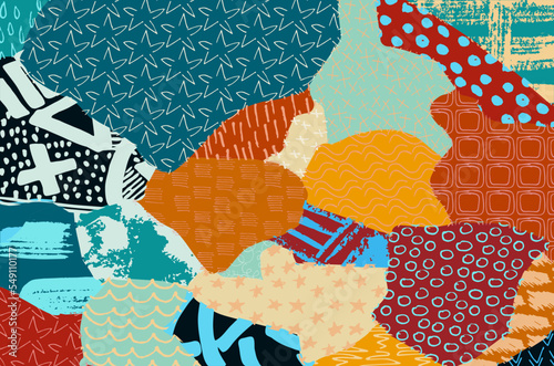 Abstract black strokes, Hand sketched Vector Pattern. Retro abstract pattern in geometric style. Abstract multicolored geometric pattern.	
