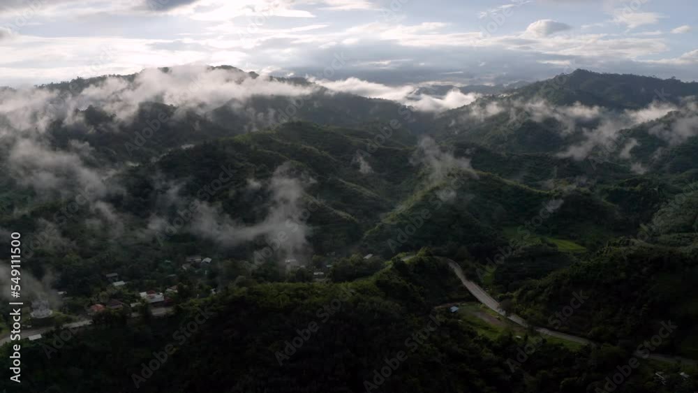 Aerial view misty mountain after rain in the morning. located in Nan province, Thailand Aerial view misty mountain after rain in the morning. located in Nan province, Thailand