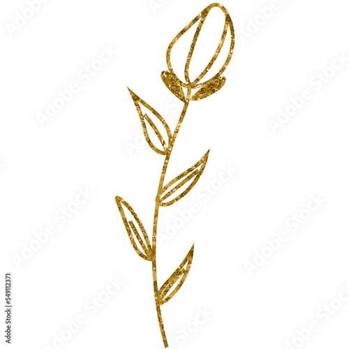 Gold Glitter Hand Drawn Flower Leaves Decorative Element 