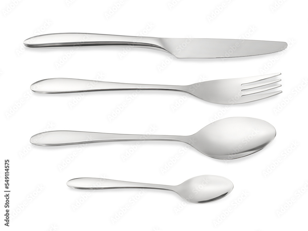 Cutlery set on white. Knife, fork, spoon and tea spoon. Png isolated with transperancy Cutlery set on white. Knife, fork, spoon and tea spoon. Png isolated with transperancy