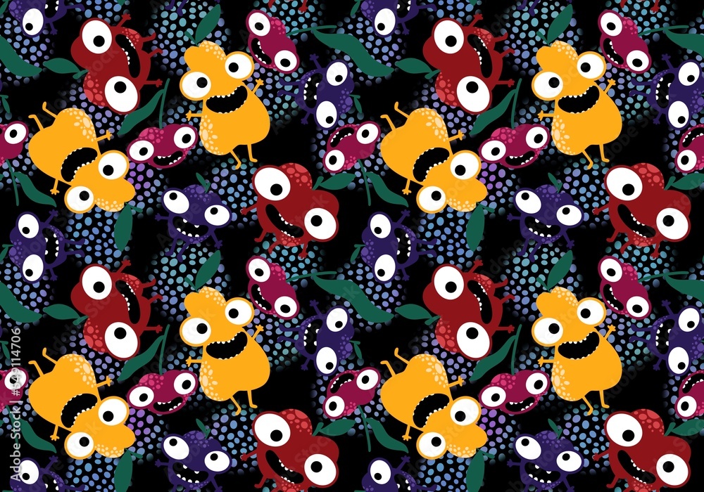 Cartoon fruit harvest seamless apples and pears and plums pattern for wrapping paper and fabrics and linens