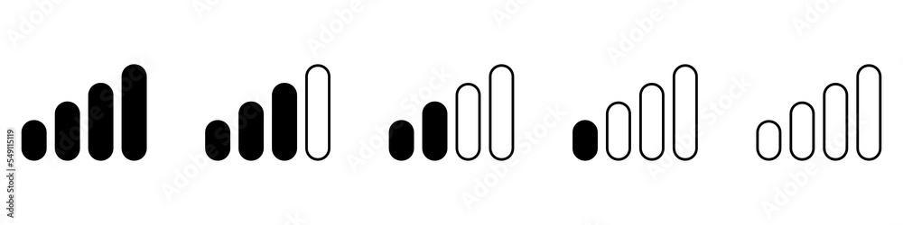 Mobile signal icon. Set of signal strength indicator. Black signal bars. Vector illustration - obrazy, fototapety, plakaty 