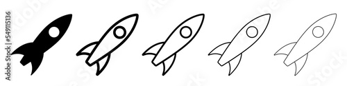 Shuttle icon. Set of black icons of spaceship. Vector illustration. Flat icons of rocket launch