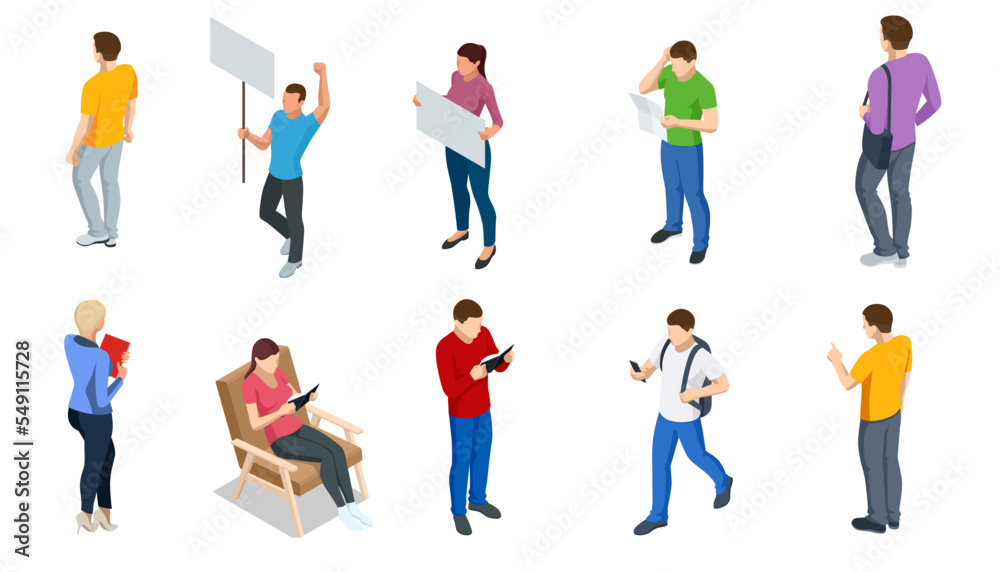 Different isomeric people icons set. People meeting, discussing, planning,