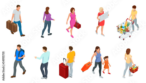Different isomeric people icons set. Isometric Tourism and Booking App