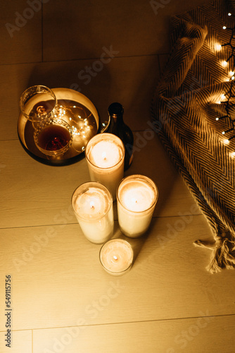 romantic setting.  candles, glasses, wine