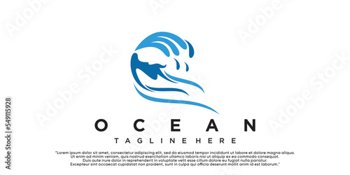 Modern ocean logo template, simple water illustration for business Premium Vector