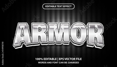 Armor editable text effect template, silver metal effect font style photo