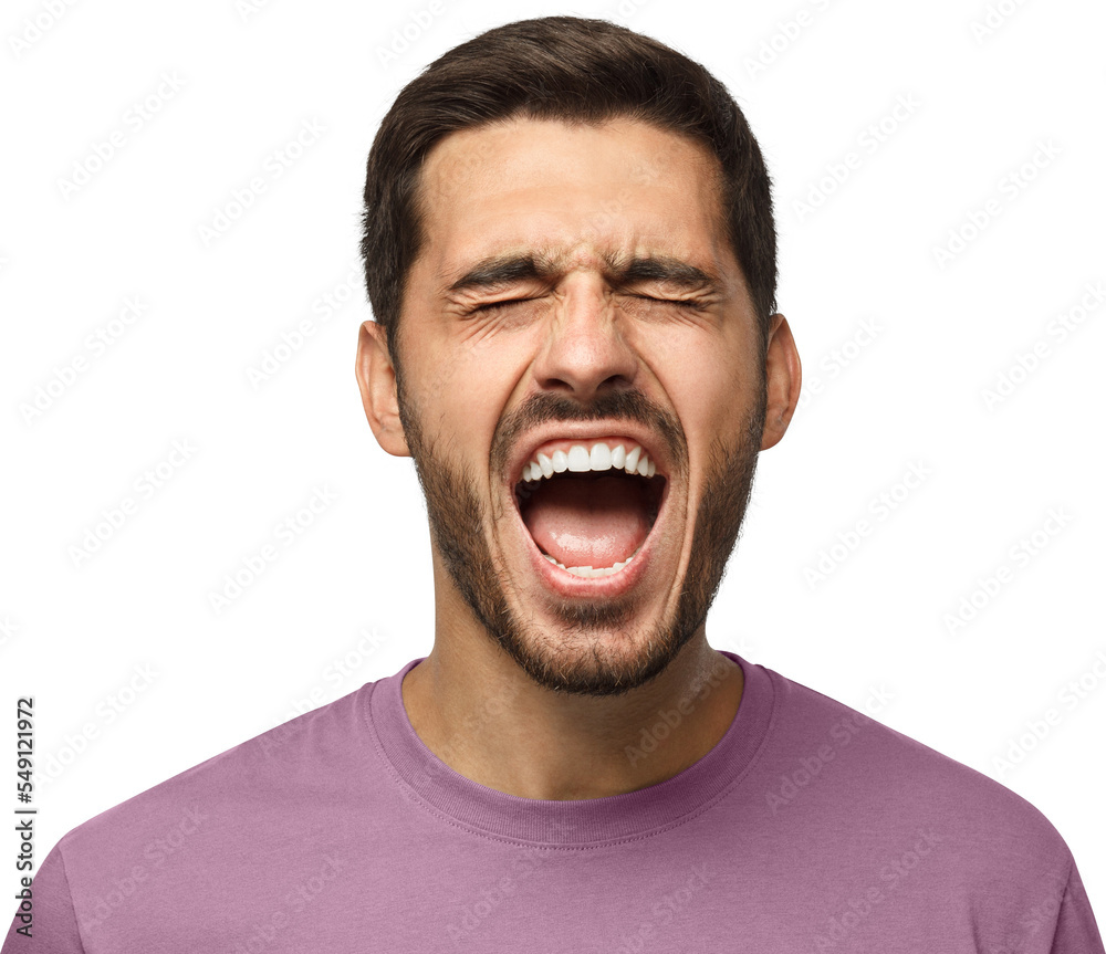 Close-up portrait of screaming with closed eyes crazy young man Close-up portrait of screaming with closed eyes crazy young man