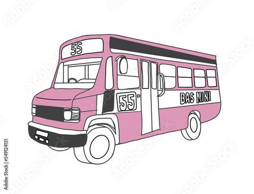 Photography illustration of a vintage pink mini bus used during the 90s at Kuala Lumpur, Mal