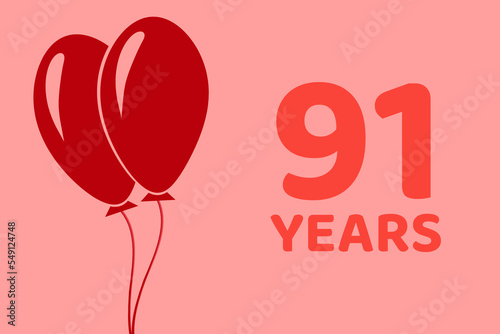 91 years logo. Illustration for celebration anniversary. Concept 91 Birthday. ninety-one years. Balls on pink background. Inscription 91 symbolizes birthday celebrations. ninety-one anniversary photo