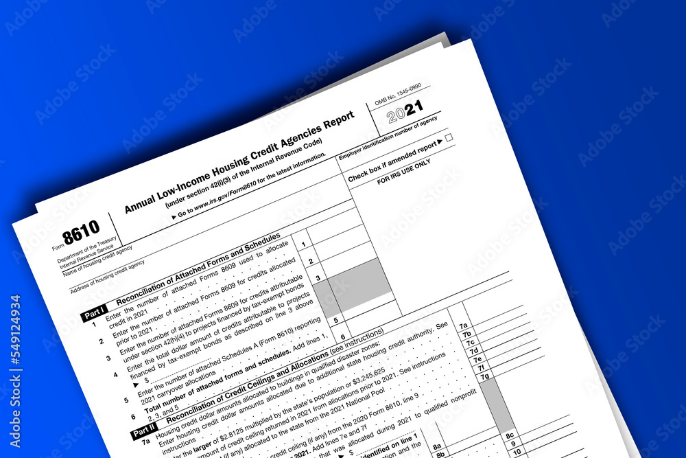 Form 8610 documentation published IRS USA 11.17.2021. American tax document on colored Form 8610 documentation published IRS USA 11.17.2021. American tax document on colored