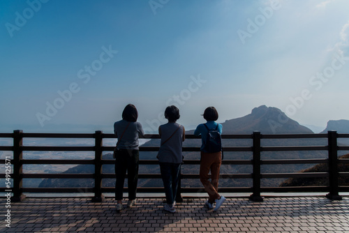 Three Women Enjoy the View from the Daeryunsan Mountain Observatory
