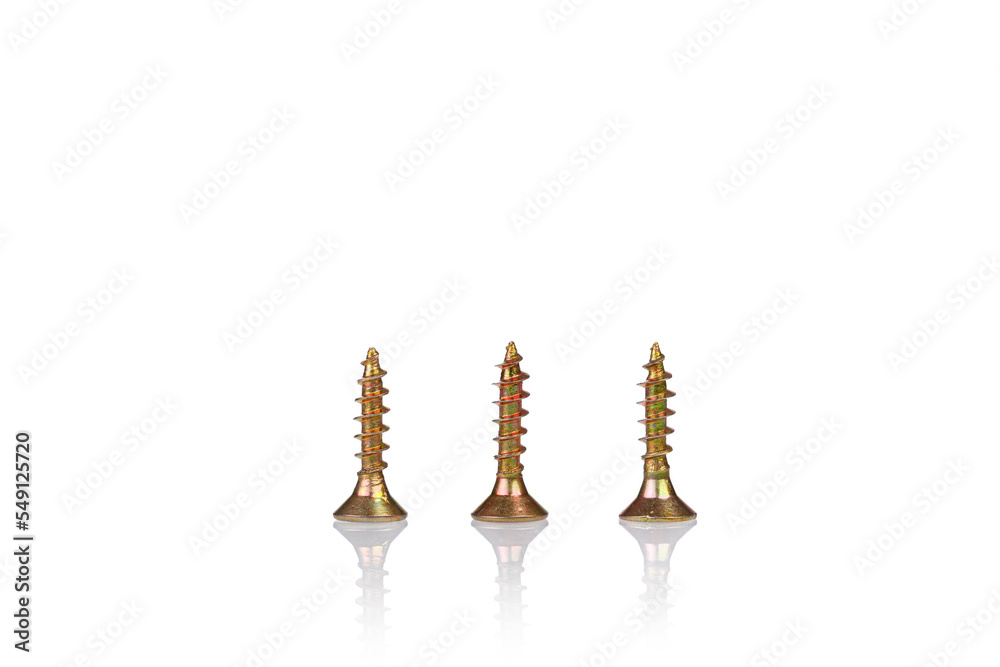 macro screw of golden color on a white background macro screw of golden color on a white background