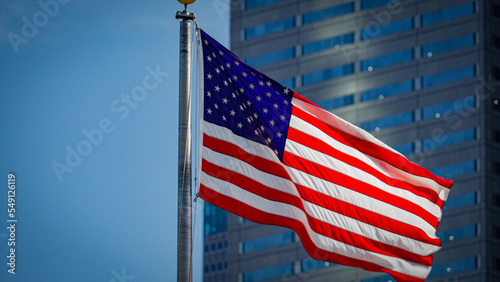 United States Flag in the financial district of Dallas - travel photography