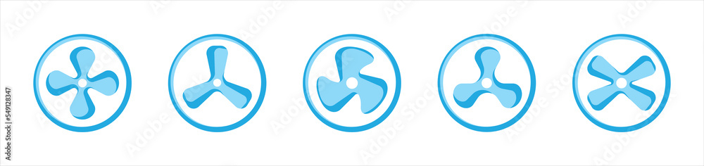 Fan cooler icons set. ventilator symbol. propeller signs, vector illustration Fan cooler icons set. ventilator symbol. propeller signs, vector illustration