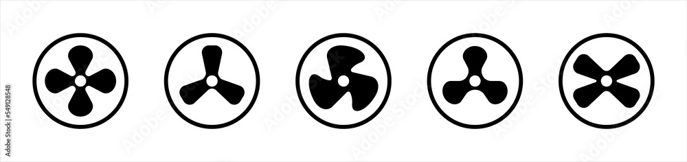 Fan cooler icons set. ventilator symbol. propeller signs, vector illustration Fan cooler icons set. ventilator symbol. propeller signs, vector illustration