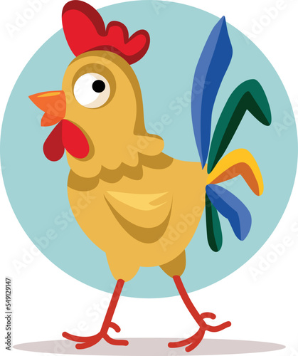 Billede på lærred Happy Colorful Cartoon Rooster Mascot Character Design