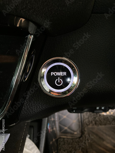 car start stop engine ignition button on hybrid vehicle