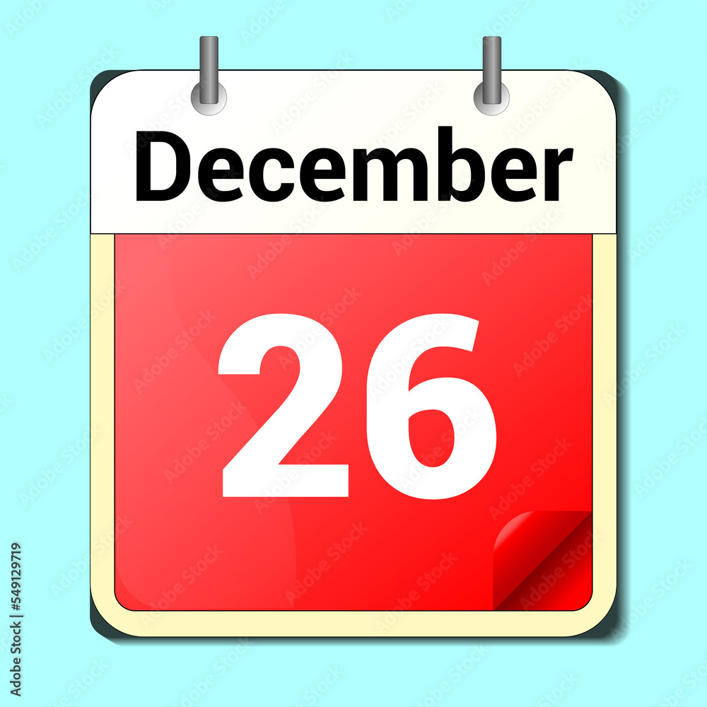 day on the calendar, vector image format, December 26 day on the calendar, vector image format, December 26