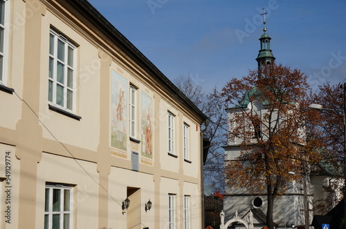 Koscielna Street. The building of the former hospital on the left. Slawkow, Poland. photo