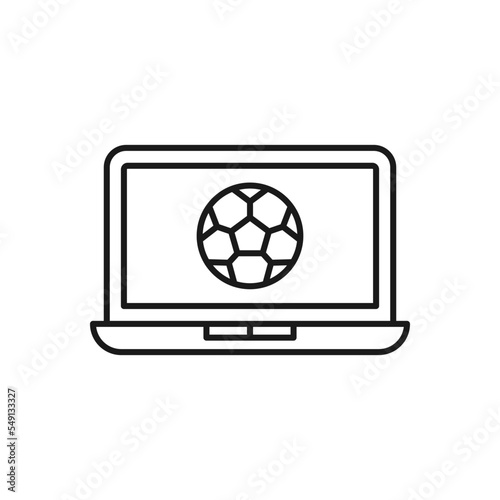 Watch football on laptop. Online streaming soccer icon design isolated on white background. Vector illustration