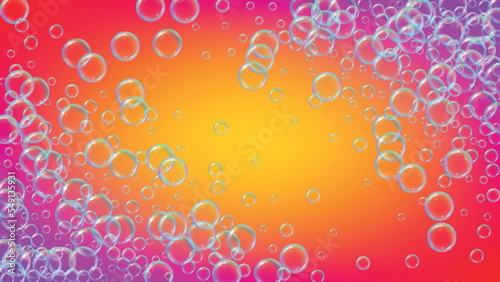 Suds bubble. Detergent bath foam and soap for bathtub. Shampoo.