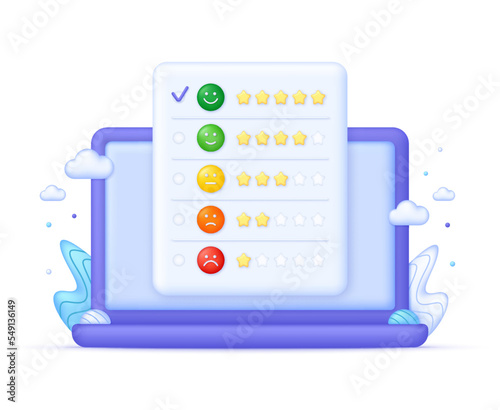 3D Feedback emotion scale on Computer. Reviews with good and bad rating. Feedback in the form of emotions.