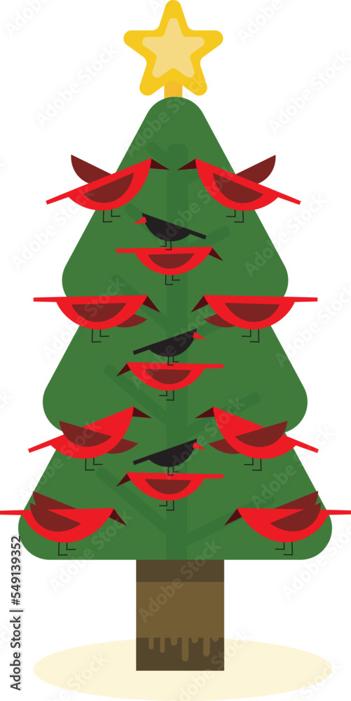 Christmas tree with black and red birds decoration Vector Art Christmas tree with black and red birds decoration Vector Art