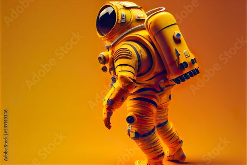 vertical ai - generated astronau, a robot with a helmet, illustration with orange sleeve photo