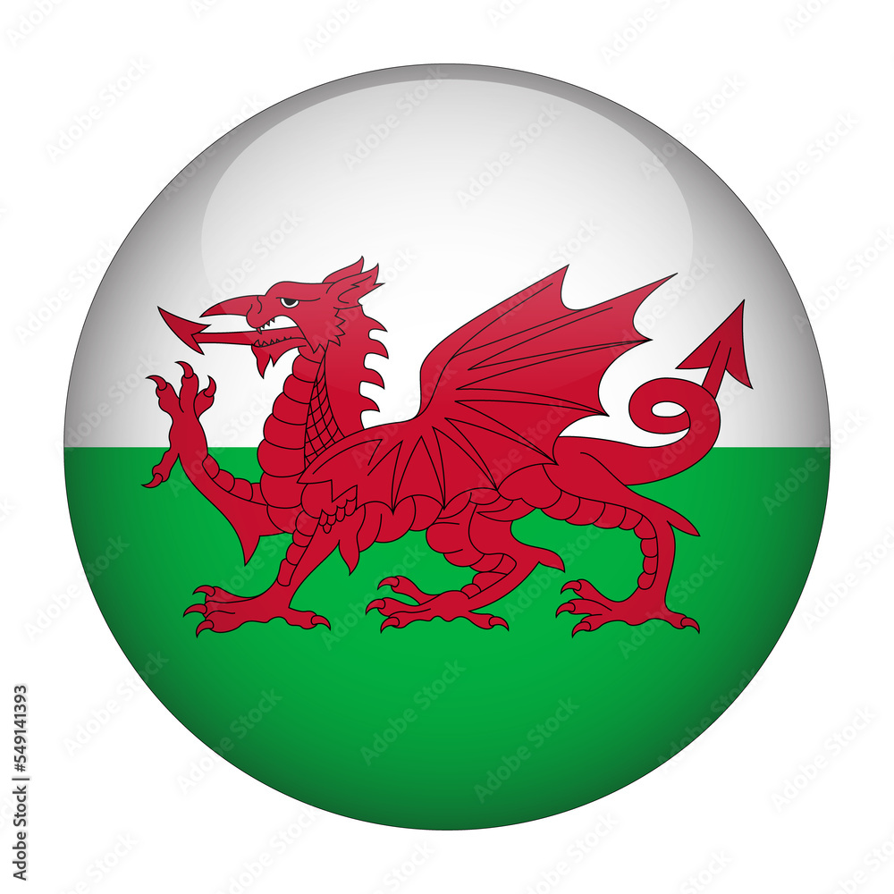 Wales 3D Rounded Flag with Transparent Background 