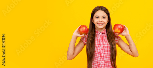 Obraz na plátně happy teen girl with red apple fruit