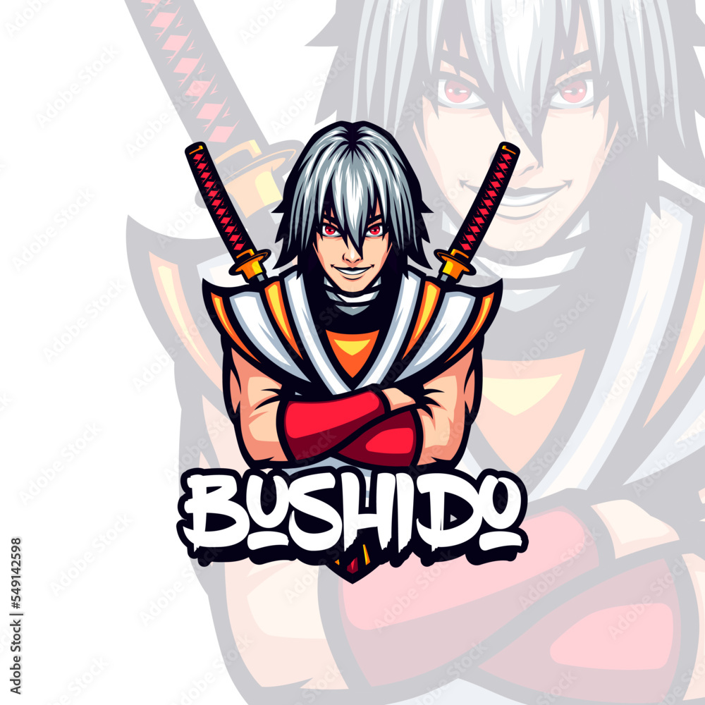 White Haired Bushido Ronin Samurai Mascot Illustration White Haired Bushido Ronin Samurai Mascot Illustration