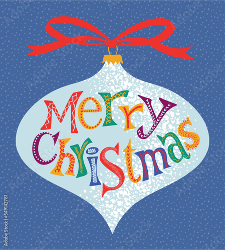 Christmas tree toy card, mid century style. Vector illustration