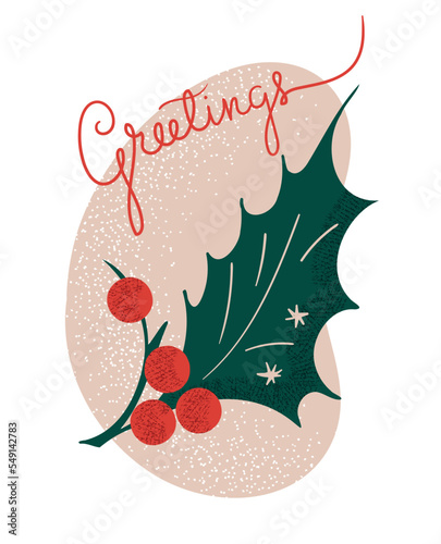 Christmas candle card, mid century style. Vector illustration