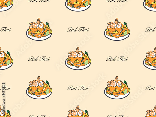 Pad Thai cartoon character seamless pattern on orange background