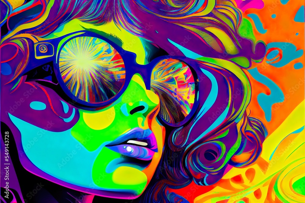 dope in retro psychedelic abstrac, a colorful painting of a person, illustration with art painting