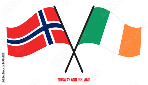 Norway and Ireland Flags Crossed And Waving Flat Style. Official Proportion. Correct Colors.